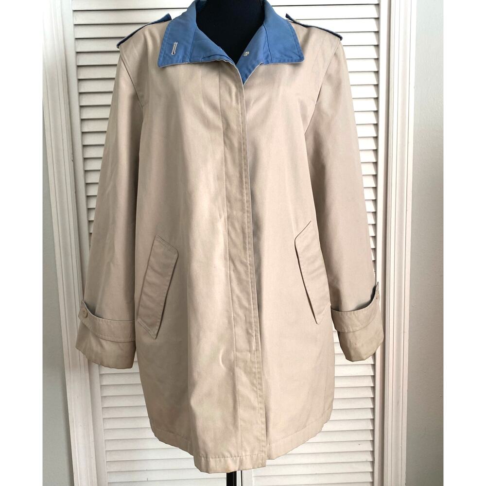 Vintage London Fog Womens Car/ Rain Coat 3/4 Tan Blue Lined Reg 18 Classic